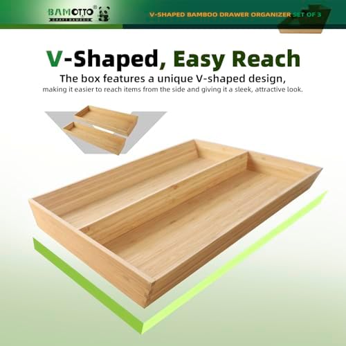 BAMOTTO CRAFTBAMBOO Large Long V-Shaped Bamboo Drawer Organizer Set of 3 - Image 3