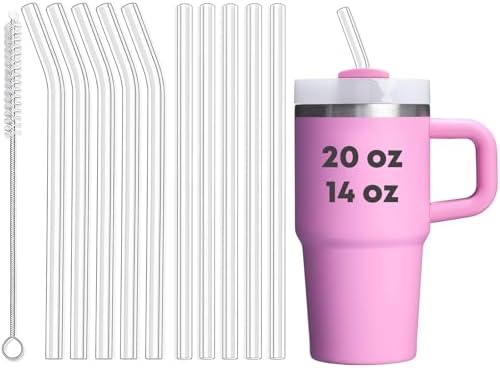 ALINK 10 Pack Reusable Clear Straws for Stanley 20 oz 14oz Tumbler, Tritan Hard Plastic Straws for Yeti Rtic 30oz 25 oz 26 oz 20 oz Tumbler, Mason Jar 16oz Venti Cup with Brush by ALINK