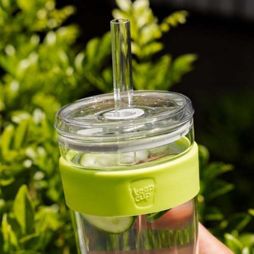 KeepCup Cold Cup - Longplay Double wall Glass Ice Coffee Tumbler with Lid and Straw - 12oz (340ml) - Chartreuse Green - Image 4