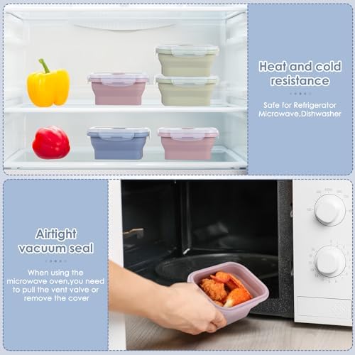 Mifoci 6 Pcs Silicone Containers for Food Collapsible Food Storage Containers with Airtight Lids Stacking Leftover Foods Storage Lunch Box for Freezer Microwave Dishwasher Safe(Morandi,11.8 oz) - Image 4