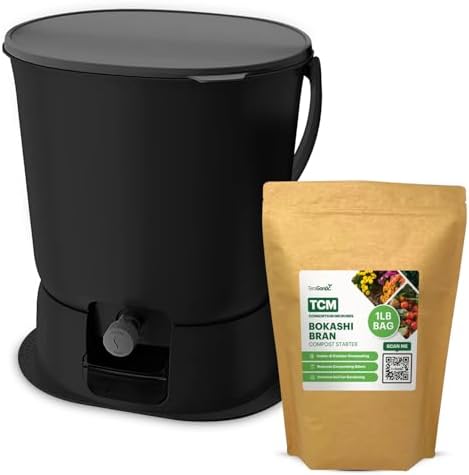 TeraGanix Bokashi Compost Starter Kit, Essential Bucket + Base, Indoor Composting, 15.3L (4gal) Capacity, Airtight, Odor & Pest-Free, Includes Bokashi Rice Bran & Liquid Collection Base, (Black) by Teraganix