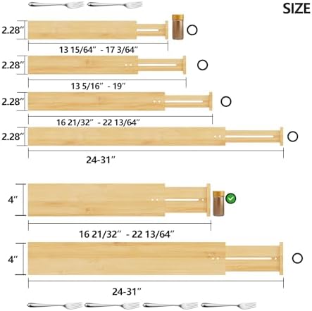 BAMEOS Bamboo Expandable Drawer Dividers – Fits 16.65"–22" Drawers, 4" Extra Deep Walls, Set of 4 | Maximum-Height Spring-Loaded Organizer for Deep Kitchen, Bathroom & Dresser Drawers - Image 2