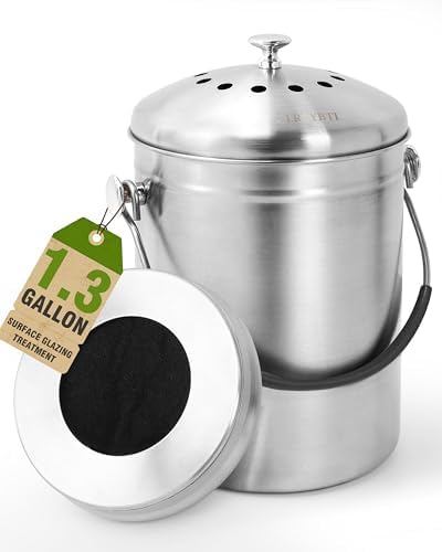 Countertop Compost Bin Kitchen Stainless Steel 1.3 Gallon by LRYYBTI
