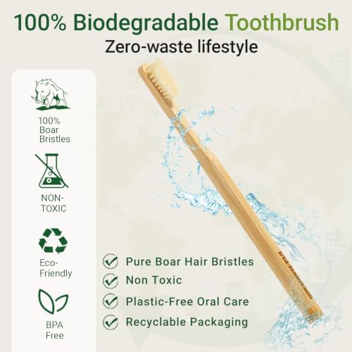 Boar Bristle Toothbrush, Natural Bamboo Toothbrushes 6 Pack - Image 4