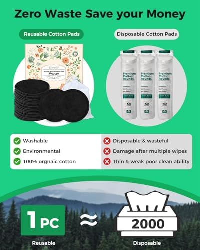 ProCIV Reusable Makeup Remover Pads, 25 Packs Organic Washable & Eco, Black - Image 2