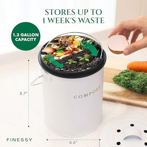 FINESSY Kitchen Compost Bin Countertop White, Indoor Composter 1.3 Gallon - Image 6