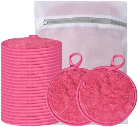 Large Reusable Makeup Remover Pads Face Cleaning Pad 5"x 5" Pink 24 Pack by VIcolour