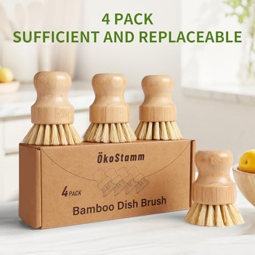 4 Pack Bamboo Dish Brush with Sisal Bristles for Kitchen Cleaning - Image 6