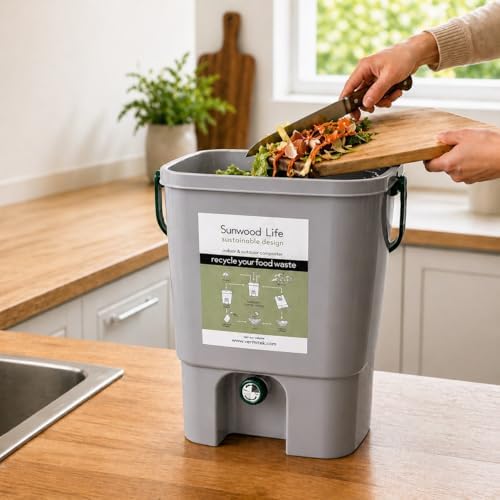 Indoor Bokashi Composter Starter Kit, Gray & Gray, 2 Bin - Image 2