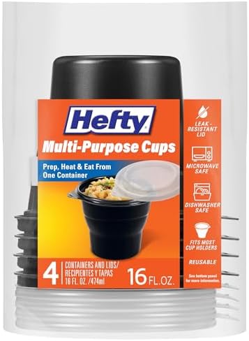 Hefty Multi-Purpose Plastic Cups with Lids, Black, 16oz, 4ct by Hefty