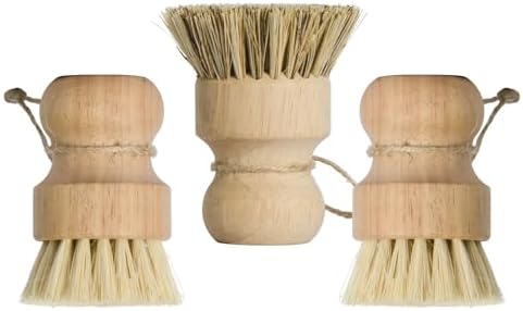 Pot Brush 3 Pack with Sisal and Coconut Coir, Wood Handle Scrub Brushes for Cast Iron Non-Stick Pans and Cookware by Unknown