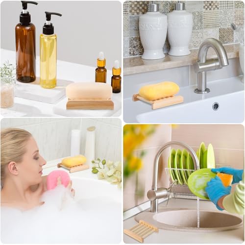 Amyhill 25 Pcs Bamboo Soap Dish Bulk Soap Holder Draining,Wooden Color - Image 4