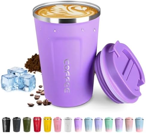 SPLMIFA Travel coffee mugs leak-proof, reusable coffee cup with lid, stainless steel vacuum insulated coffee tumblers, thermal insulation cups for men & women keep drinks hot & cold (2nd-Purple, 12OZ) by SPLMIFA