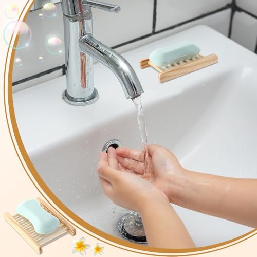 Potchen Bamboo Soap Dish Wooden Hand Craft Soap Case for Shower Rectangular Bathtub Shower Dish Accessories for Home Bathroom Kitchen Sponges(Wood Color,80 Pack) - Image 6