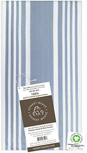 HONEST WEAVE GOTS Certified Organic Cotton Kitchen Hand and Dish Towel Sets - Oversized 20x30 inches, Fully Hemmed, in Designer Colors, 6-Pack, Dusty Blue Stripe - Image 2
