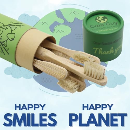 Gaia Guy Natural Bristle Bamboo Toothbrush for Kids (NO Nylon - Boar Hair ONLY) - Totally Compostable & Biodegradable Boar Bristle and Bamboo Toothbrushes - Zero Waste - 6-Pack - Image 4