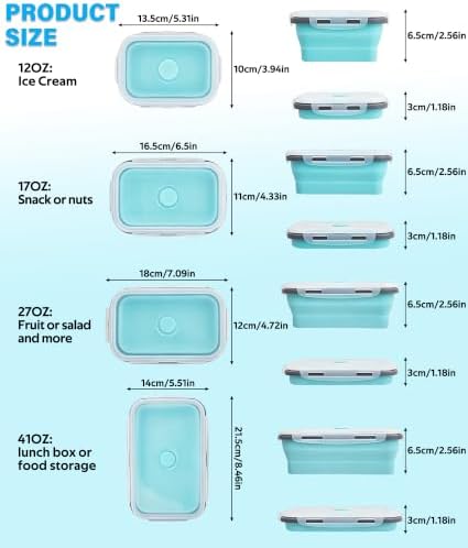 Decorwell 4 Collapsible Food Storage Containers, 12/17/27/40 oz Food-Grade Silicone Set, Leakproof Food Containers for Kitchen Office Camping Picnic, Blue - Image 2