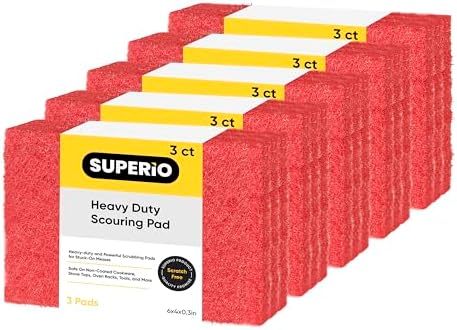 Scouring Pad Non-Scratching Scrubber Non-Scratch Cleaning Scrub Pads Heavy Duty Scouring Pad Reusable Kitchen Scrubbing Pad Pack of 15 Red, by Superio by Superio