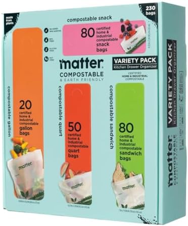 Matter Compostable Resealable Bags, Snack, Sandwich, Quart, Gallon 230 Ct by Matter