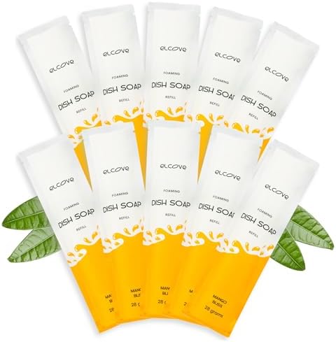 Foaming Dish Soap Refill Eco Friendly (10pk), Concentrated Powder Refills Make 10 Bottles x12 oz each of Foam Dish Soap, Zero Waste, Gentle on Hands (Mango Bliss) by Elcove