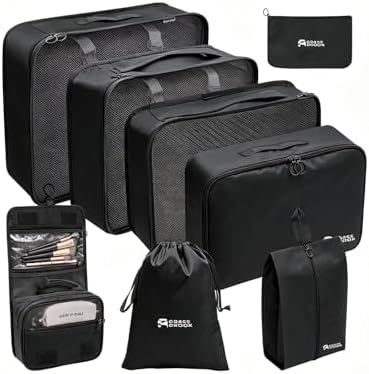 8 Set Packing Cubes for Travel Essentials, Suitcase Organizer Bags, Carry-On Luggage Accessories for Travel Essentials, Must-Have for Airplane, Road Trip & Camping (Black) by GRASSBROOK