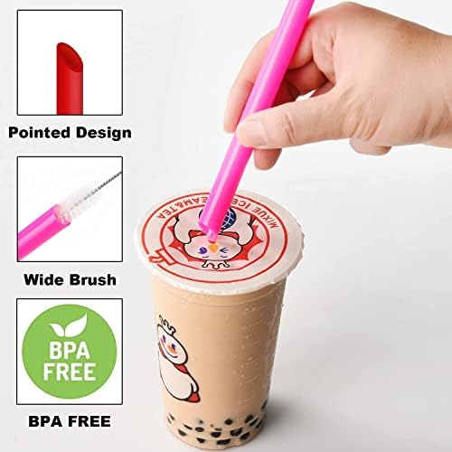 ALINK 12 Pcs Reusable Boba Straws, 8.5-inch Smoothie Straws with 2 Brushes - Image 3