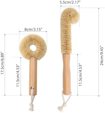 2PCS Coconut Brush Fiber Bottle Wooden Cleaning Brush, Scrub Head for Deep Pan Cleaning Washing, Sturdy Eco-Friendly with Natural Wood Handle Holder, Bristle Scrubber Set for Kitchen Dishes Vegetable - Image 2