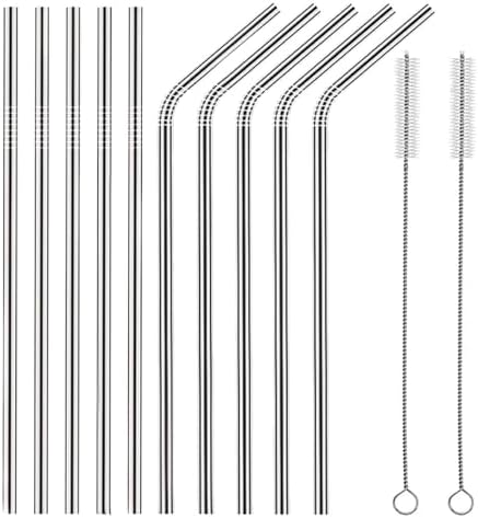 Set of 10 Stainless Steel Straws, HuaQi Bent Reusable Drinking Straws 10.5'' Long 0.24‘’ Dia for 30 oz Tumbler and 20 oz Tumbler, 2 Cleaning Brush Included by HuaQi