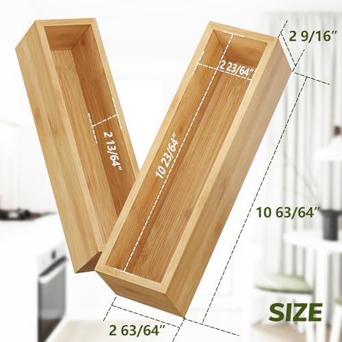 BAMEOS Kitchen Drawer Organizer,Small Silverware Drawer Organizer,Bamboo Utensil Organizer for Bathroom, Dressing Room, Office, Pantry (Natural, 11"x 3") Set of 2 - Image 3