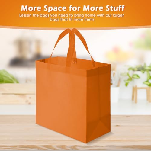 Reginary 50 Pcs Reusable Tote Bags Shopping Bags Non Woven, Orange - Image 4