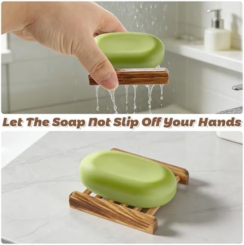 50 PCS Bamboo Soap Dish for Shower 3.3x2.3x0.6 Inch Wooden Soap Holder Self Draining Wooden Soap Tray Handmade Wood Soap Saver Bamboo Soap Holder for Bathroom, Shower, Kitchen (Charcoal Color - Image 5