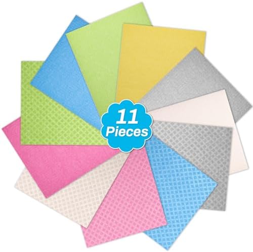 Lucomb 11 Pack Swedish Dish Cloths for Kitchen, Highly Absorbent Reusable Dishcloth Towels Cellulose Sponge Kitchen Rags for Drying Dishes Wiping Surfaces, Dishwasher Safe by Lucomb