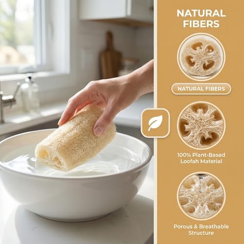 Kitchen Cleaning Cloths, Dried loofah Super Absorbent Plant fibers, Non-Scratch, no Odor, Pack of 4, Reusable. - Image 3