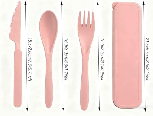 Reusable Wheat Straw Portable Knife Fork Spoons Tableware (Pink, Pink) - Image 2