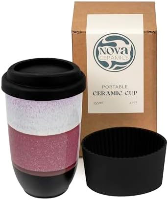 NOVA CERAMICS Coffee Travel Mug – Reusable Coffee Cup – Microwave & Dishwasher Safe Coffee Green Tumbler - Gifts For Women Men Him Her – 12oz – Eclipse by NovaCeramics