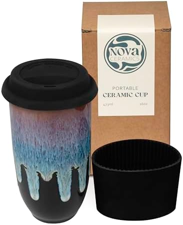NOVA CERAMICS Coffee Tumbler – Travel Mug - On the Go Coffee Mug – Microwave & Dishwasher Safe Green Coffee Tumbler - Gifts For Women Men Him Her – 16oz – Monsoon by NovaCeramics
