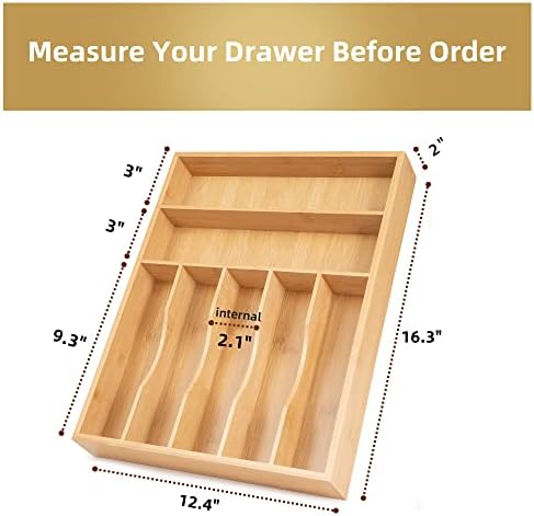 Besilord Silverware Organizer Kitchen Drawer Organizer Utensil Organizer Bamboo Silverware Holder Cutlery Organizer in Drawer Flatware Organizer Tray(7 slots, Natural - Image 2