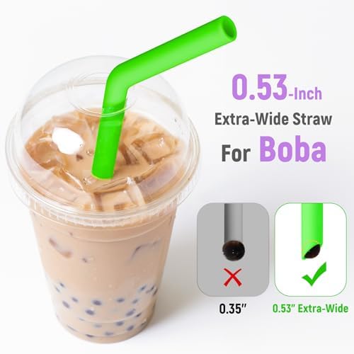 NiHome 6 PCS Extra Wide Reusable Bent Silicone Straws for Boba & Smoothies - Image 4
