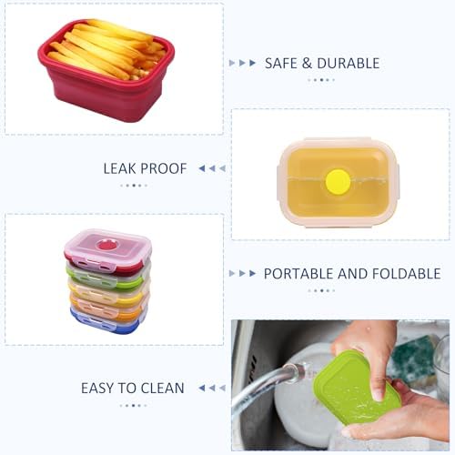 5 Pack Collapsible Silicone Food Storage Containers with Leak-Resistant Lids, 12 oz Small Foldable Snack Box Bento Box, For Kitchen, Office, Camping, Travel, BPA Free - Image 4
