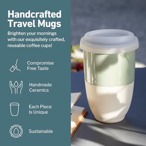 NOVA CERAMICS Travel Mug - Ceramic To Go Coffee Mug With Lid – Travel Mug Ceramic To Go Cup – Microwave & Dishwasher Safe Ceramic Coffee Mug With Lid - Gifts For Women Men Him Her – 12oz – Sage Green - Image 2