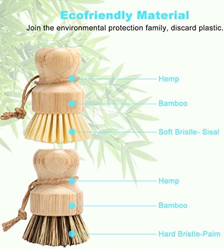 Bamboo Dish Brush Set, 4 Pcs Palm Wooden Dish Scrubber Brush, Dish Brushes, Durable Wood Dishes Scrub Brush, Natural Round Vegetable Cleaning Pots Pans Sink Washing Kitchen Brush by Aisuly - Image 3