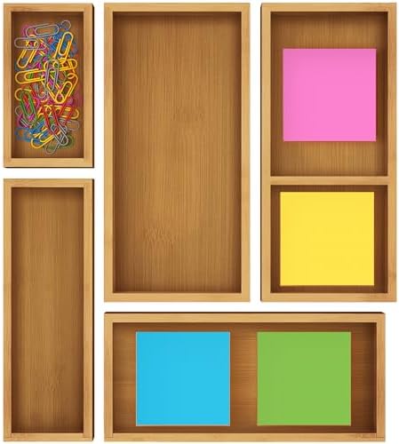 ROYAL CRAFT WOOD Premium Carbonized Bamboo Decorative Boxes - Drawer Organizer Set (5-Piece) – Wood Storage Boxes for Kitchen, Bathroom, Office & Makeup - Image 2