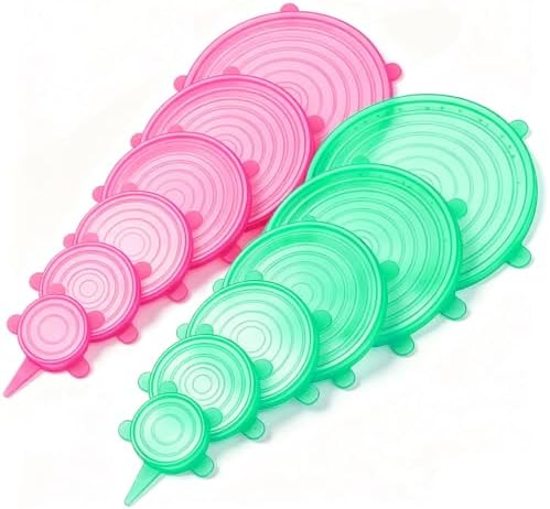 12 pcs Silicone Stretch lids set(6 Sizes,pink&green) by JYYHSF