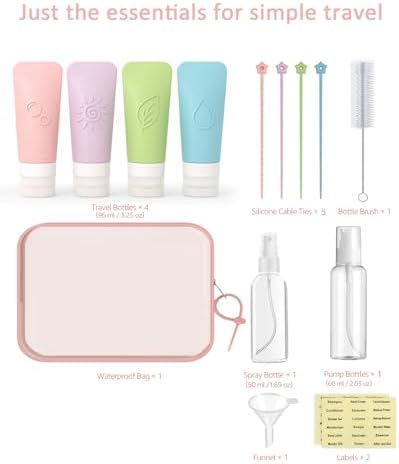 16-Piece Silicone Travel Bottles Set – TSA Approved Leakproof Toiletry Kit with Flat Easy-Squeeze Bottles, Pump & Spray, Waterproof Bag - Image 2