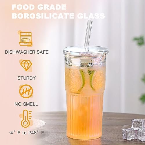 JunVpic Glass Coffee Tumbler, 20 oz Glass Cup with Lid and Straw - Image 2