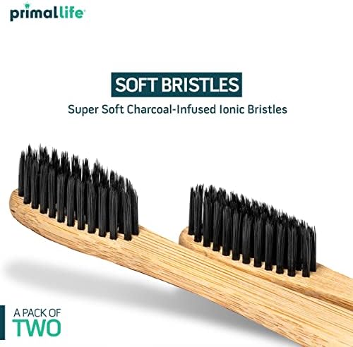 Primal Life Organics - Charcoal Toothbrush, Made with Charcoal & Bamboo, Biodegradable, BPA-Free, Perfect for Kids & Adults, Recyclable, Gently Massages Gums & Teeth, Zero Waste Toothbrush, (2-Pack) - Image 2