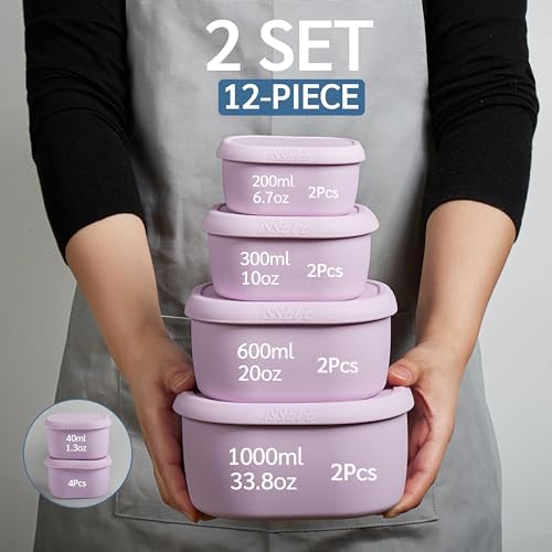 ISSEVE 12Pcs/Set Nesting Silicone Food Storage Containers with Lids, Purple - Image 2