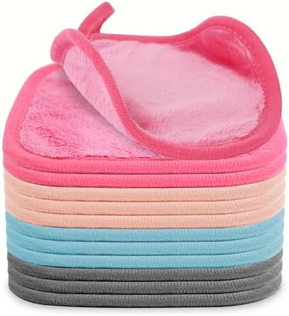 Puomue Makeup Remover Cloth 12 Pack, Ultra Soft and Reusable Microfiber Makeup Remover Towels for All Skin Types, Perfect Face Towels for Women, 6 Inch x 6 Inch, Multicolor by Puomue