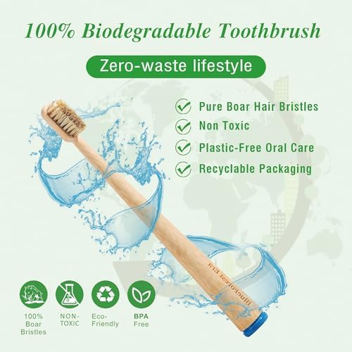 Boar Bristle Bamboo Toothbrushes Plastic Free 4 Pack - Image 4
