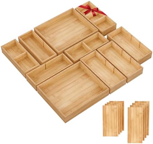 Bamboo Drawer Organizer, 10-Piece Stackable Trays with Removable Dividers by Unknown